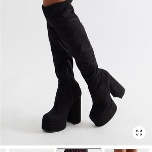 Fashion Nova Black Over-the-Knee Chunky Heel Boots